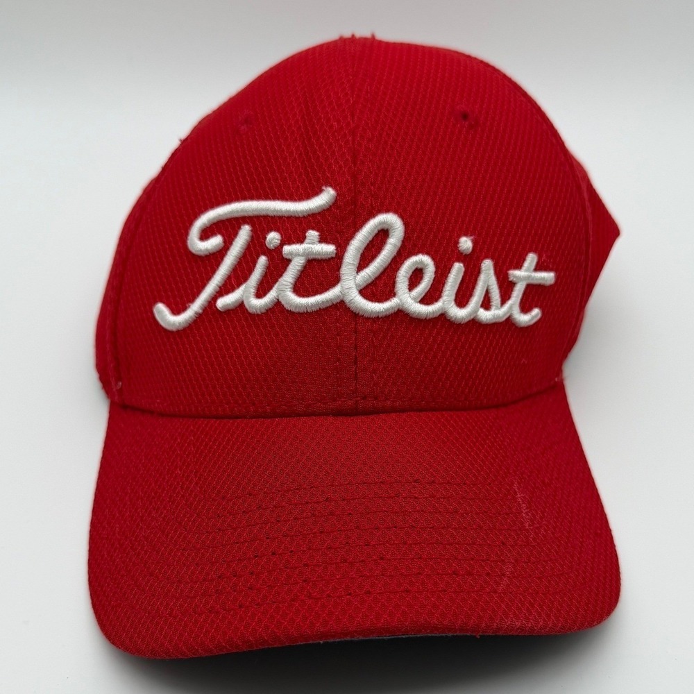 Titleist‎ Golf Hat Red A-Flex Stretch Fit Script Logo Performance Cap L/XL